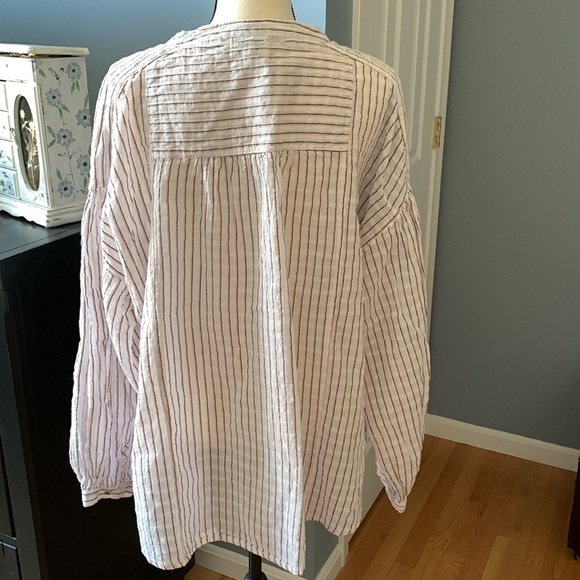 ✨PILCRO BY ANTHROPOLOGIE BRIANNA RUFFLE BOHO STRIPE PEASANT SLEEVE BLOUSE✨ - Picture 4 of 8